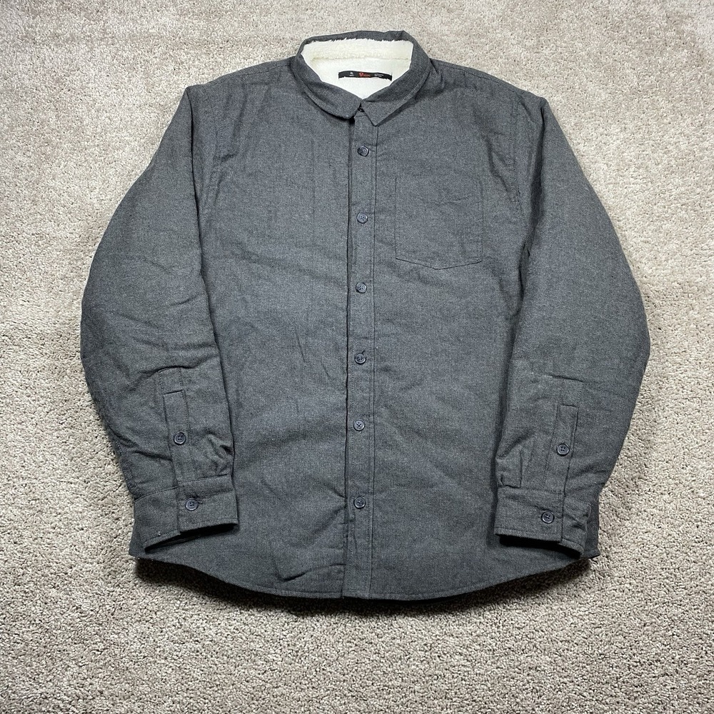 Stoic Flannel Shacket Mens XL Fur Lined‎ Button Shirt Jacket Herringbone Gray